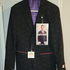 OppoSuits Black Sport Coat with Red Trim